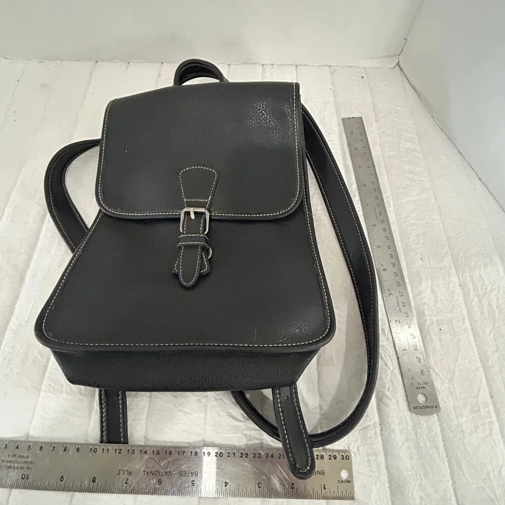 GAP Vintage 90s Black Faux Leather Mini Backpack Contrast Stitch Buckle Small